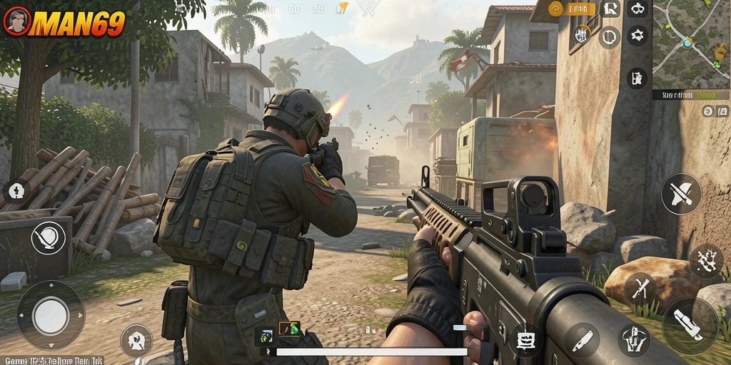 Tampilan gameplay seru di AMAN69 dengan aksi tembak-menembak intens.