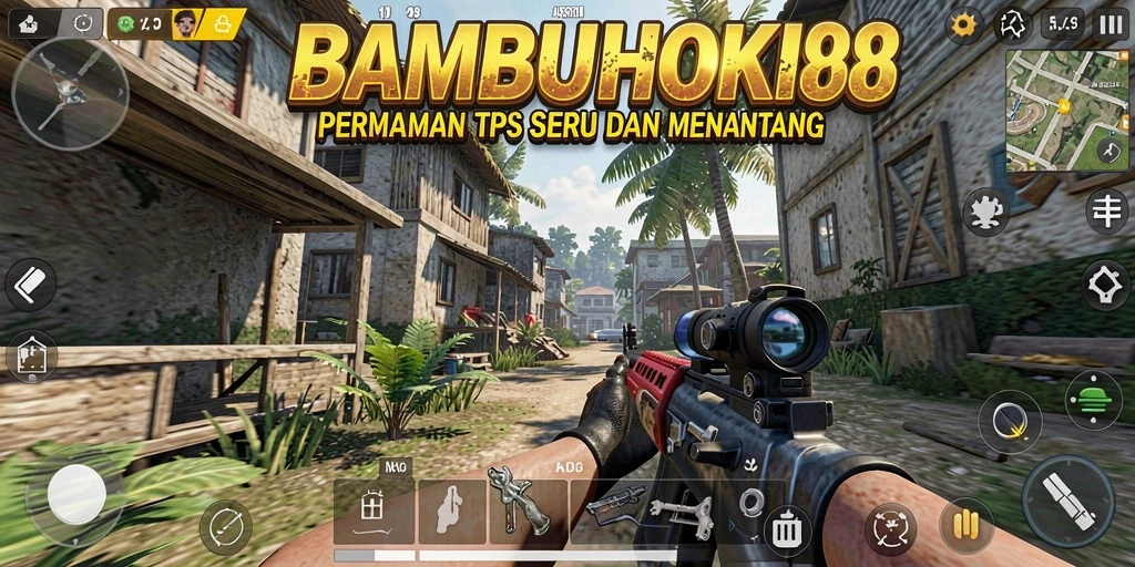 Screenshot gameplay BAMBUHOKI88 dengan aksi tembak-menembak yang seru.
