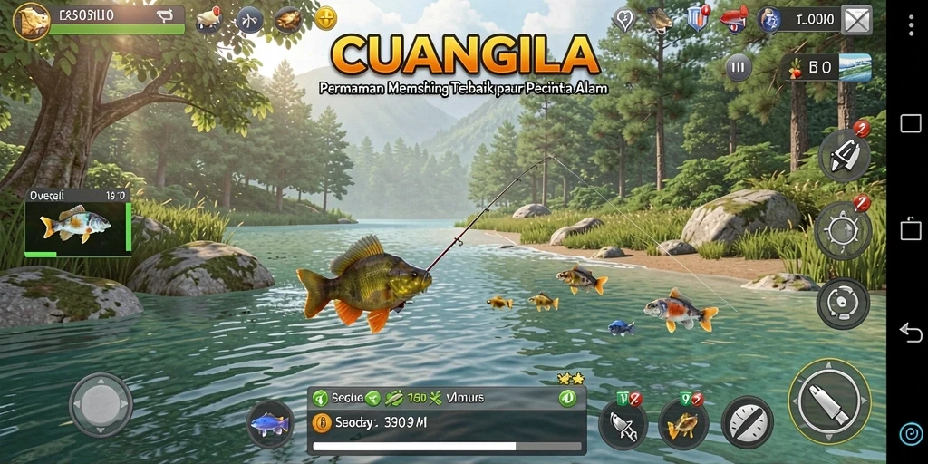 Tampilan gameplay CUANGILA yang penuh aksi memancing ikan.