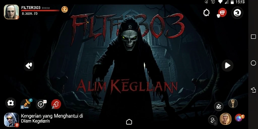 Tampilan gameplay FILTER303 yang menyeramkan dengan atmosfer mencekam.