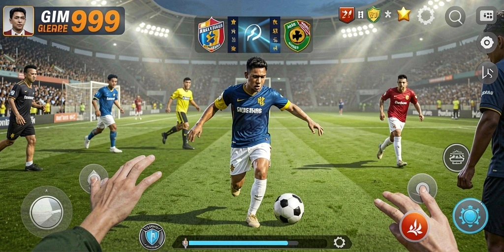 Tampilan gameplay GIM999 saat pertandingan sepak bola.