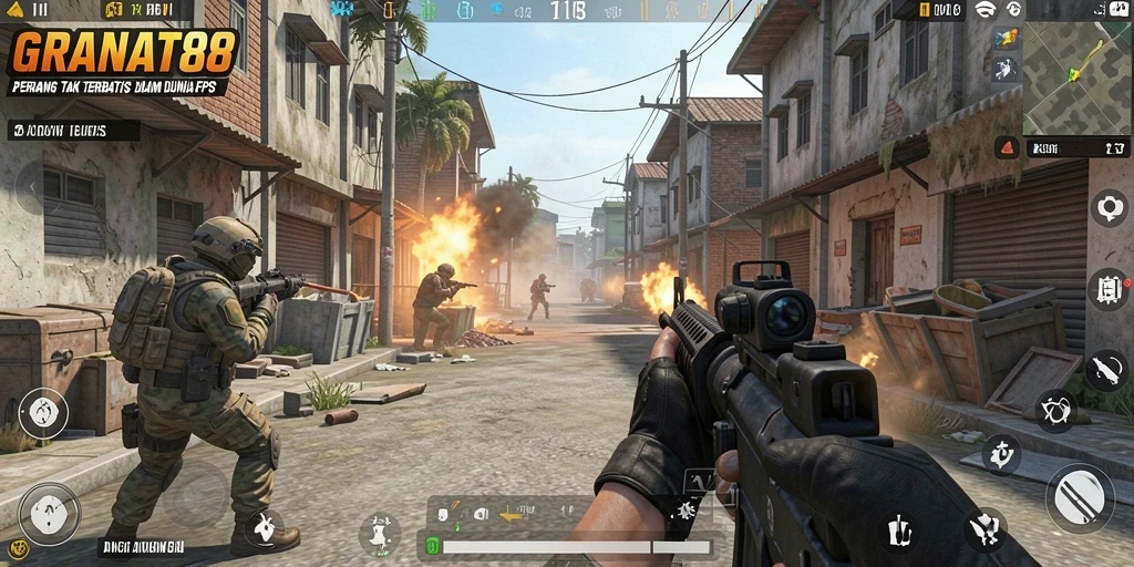 Screenshot gameplay <strong>GRANAT88</strong> menampilkan aksi seru dalam pertempuran FPS.
