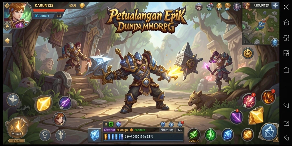 Tangkapan layar utama dari gameplay <strong>KARUN138</strong> menampilkan pertempuran epik di dunia fantasi.