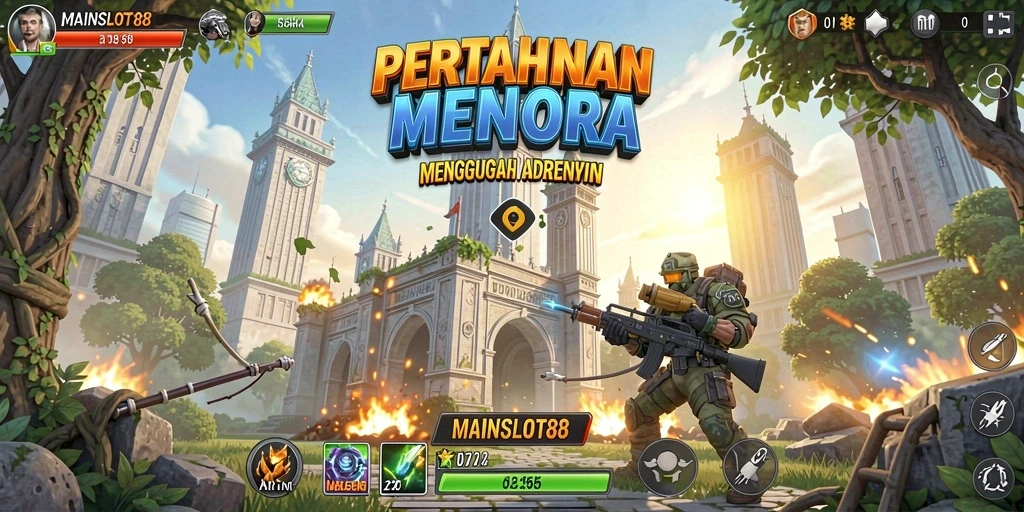 Tampilan menakjubkan dari gameplay Tower Defense di MAINSLOT88.