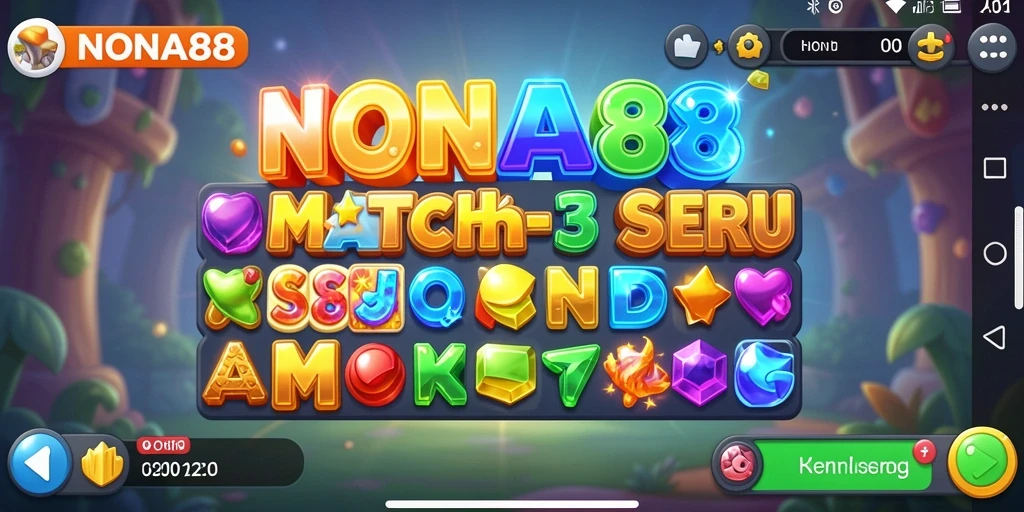 Screenshot NONA88 menunjukkan gameplay seru Match-3 dengan grafis menarik.