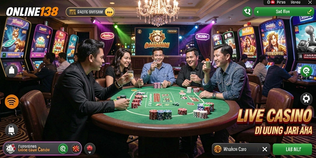 Gameplay Live Casino yang menampilkan interaksi dealer dan pemain.