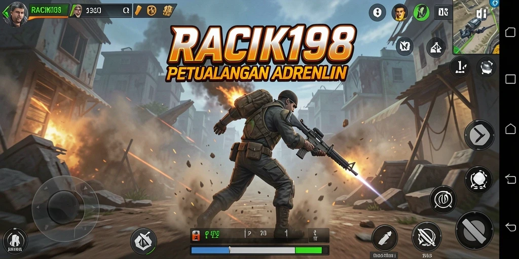 Screenshot menunjukkan aksi mendebarkan dalam RACIK198.