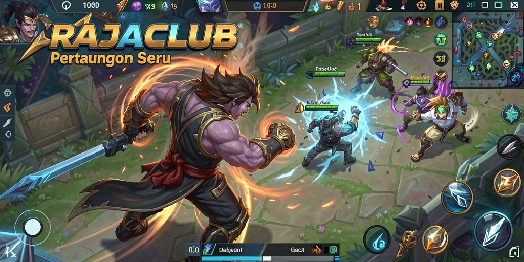 Screenshot menunjukkan aksi seru dalam permainan RAJACLUB dengan karakter unik.