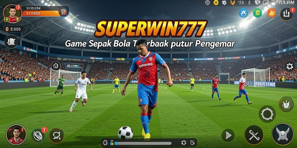 Tangkapan layar SUPERWIN777 menampilkan aksi seru di lapangan sepak bola.
