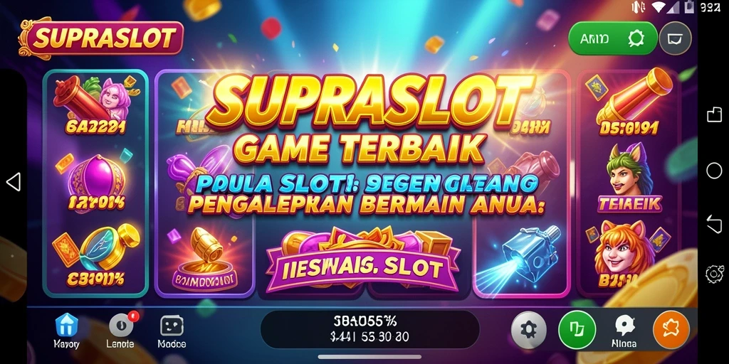 Tampilan gameplay SUPRASLOT dengan gulungan yang berputar dan hadiah menarik.