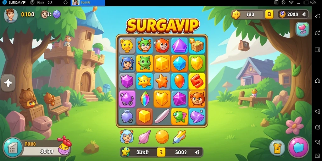 Screenshot gameplay SURGAVIP menampilkan aksi mencocokkan bentuk warna-warni.